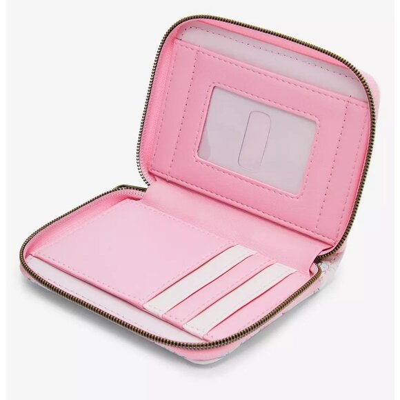 Loungefly Disney Aristocats Marie Wallet Bow Pattern Zip Around Pink White - Picture 3 of 4